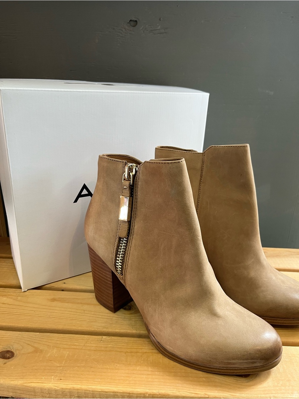 Aldo Tan Leather-Look Ankle Booties with Side Zip
